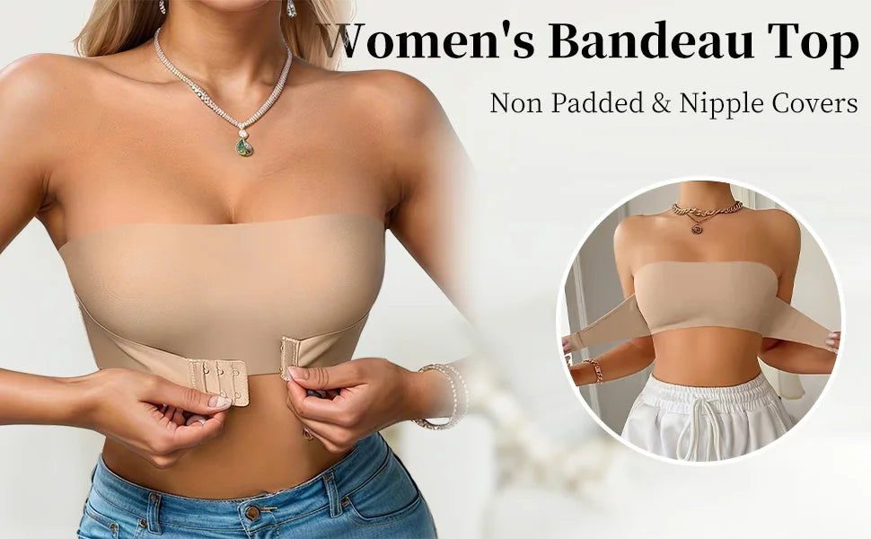 Women's Strapless No Padding Seamless Front Button Bra Comfortable Smooth Underwear