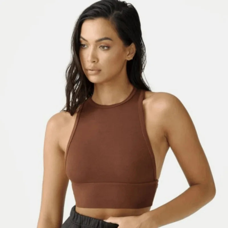 Sexy Fitness Sports Underwear for Women, Round Neck, Tight Back Top, Outdoor Running with Chest Cushion, Thread, 2024