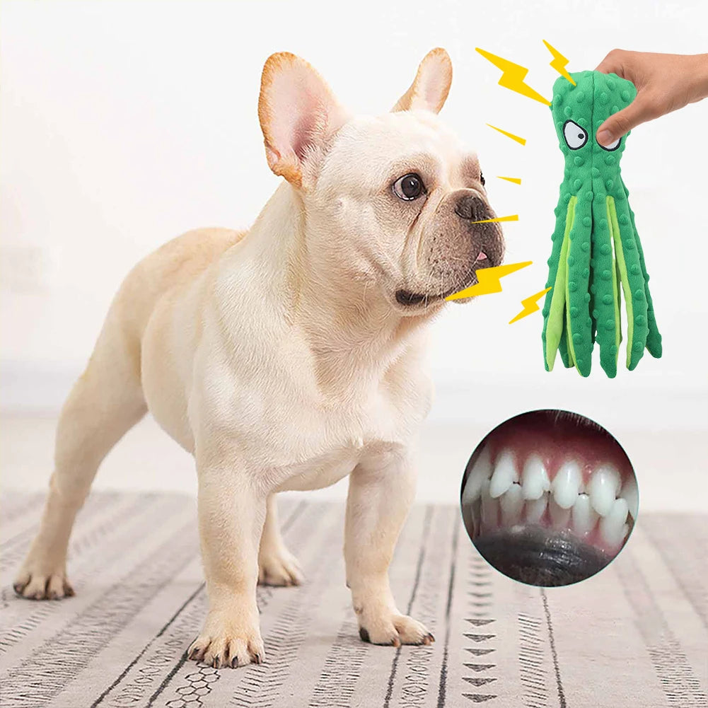 Squeaky Octopus Dog Toys Interactive Puppy Toy No Stuffing Plush Bite Toys Crinkle Paper Pet Plush Toys for Small Medium Dogs