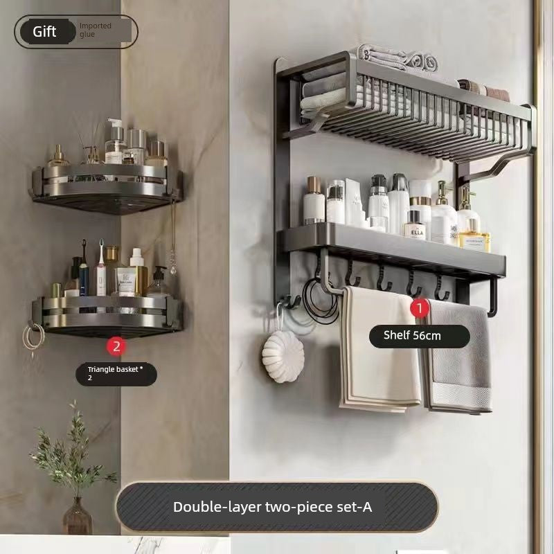 Bathroom Integrated Storage Rack Towel Rack Wall-Mounted Punch-Free Wall Bathroom Toilet Storage Washstand