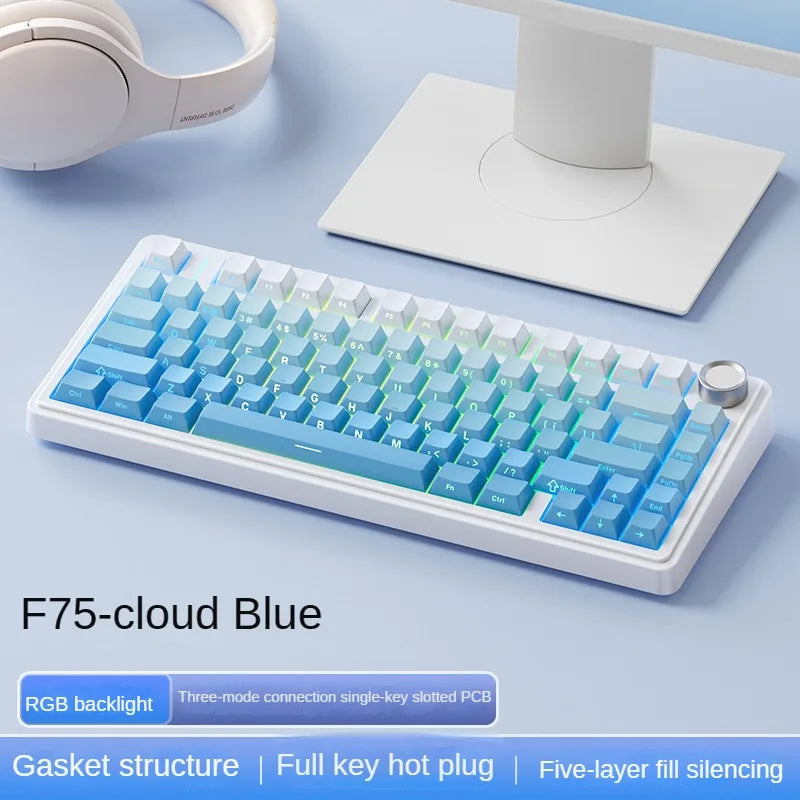 AULA F75 wireless Mechanical Keyboard,Gamer keyboard Customized Hot-Swap 75% Layout,OEM Profile Gasket Structure,Reaper Axis