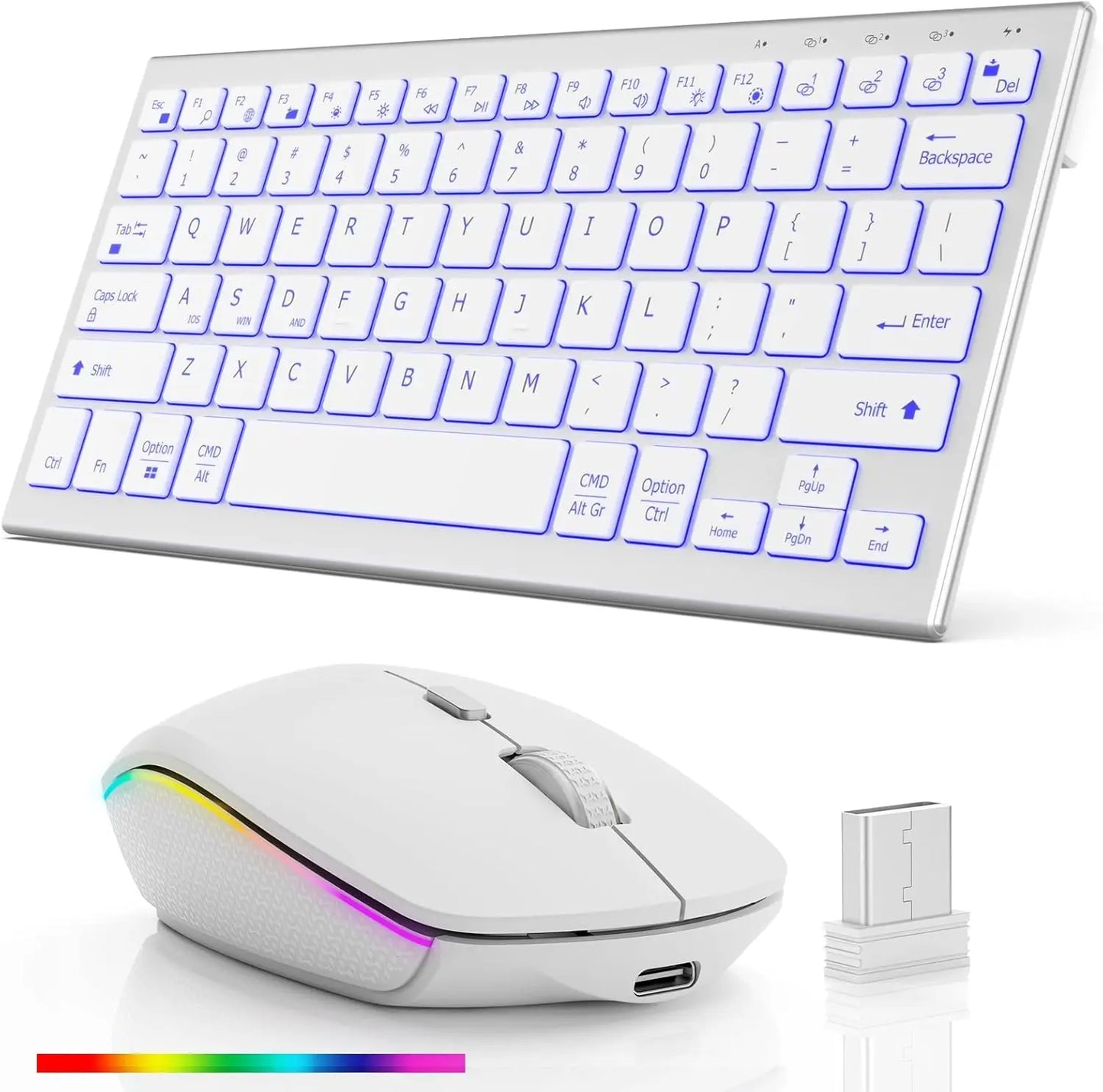 Wireless Keyboard Mouse, Ultra Slim Bluetooth 2.4G Slient Wireless Keyboard and Mouse Combo with Backlit, Multi-Device Keyboard