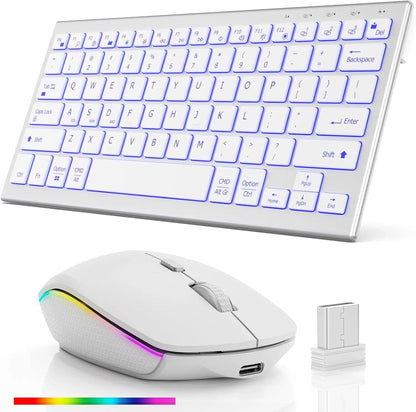 Wireless Keyboard Mouse, Ultra Slim Bluetooth 2.4G Slient Wireless Keyboard and Mouse Combo with Backlit, Multi-Device Keyboard