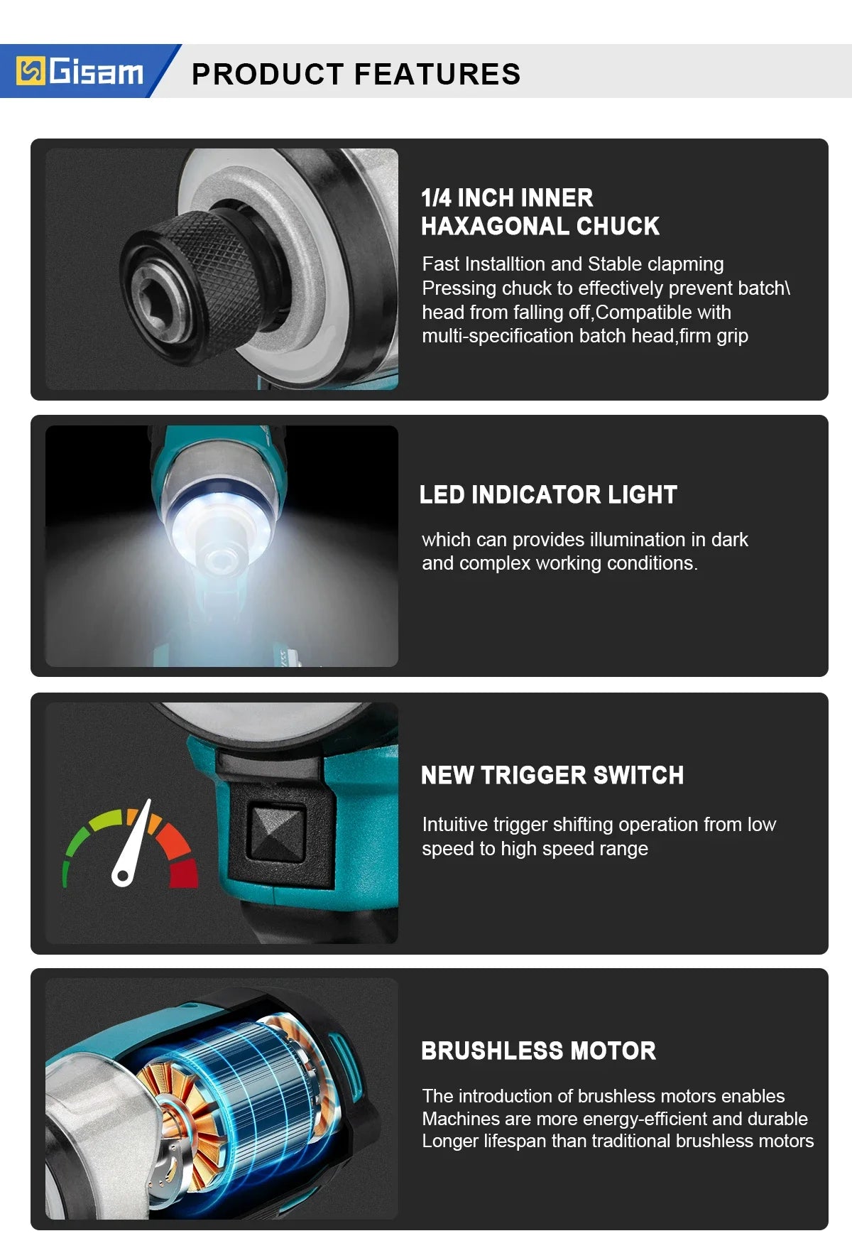 688N.m 8-Speed 1/4'' Brushless Electric Screwdriver Cordless Screwdriver Electric Drill Impact Driver Kit for Makita 18V Battery