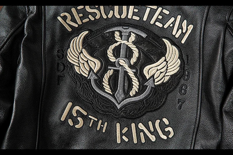 2025 New Spring Men's Genuine Leather Jacket Embroidery Bomber Cowhide Air Force Jacket Motorcycle Leather Coat A2 Biker Clothes