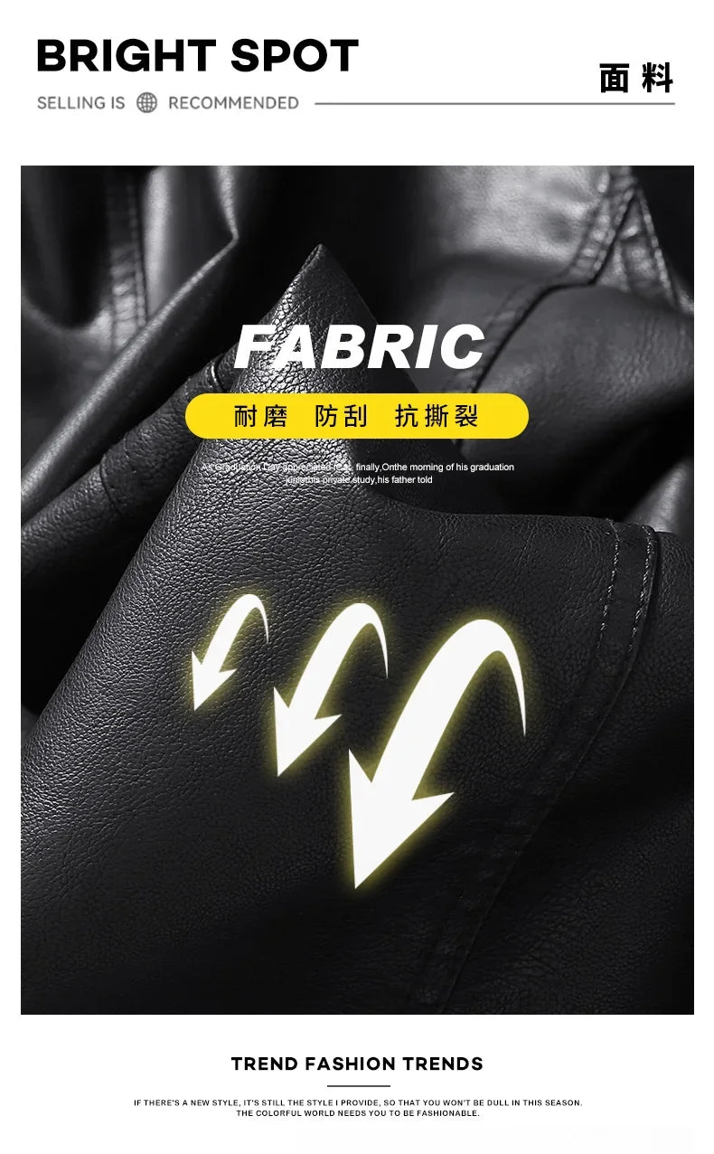 Men's Leather Jacket Autumn and Winter Windproof Standing Collar Motorcycle Tactical Warm Coat Casual Fashion Waterproof Jacket