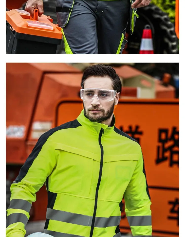 workwear mens jacket working cargo pants men High Visibility work suit with Reflective tapes