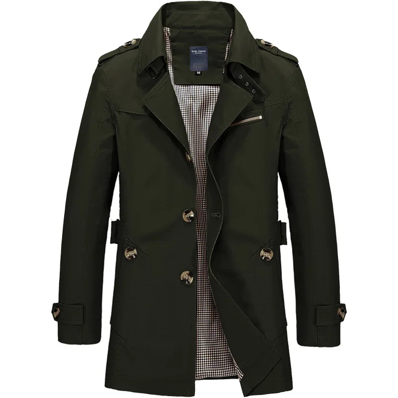 2025 Spring and Autumn men's coat Men's casual cotton Jacket men's mid-length trench coat men's jacket