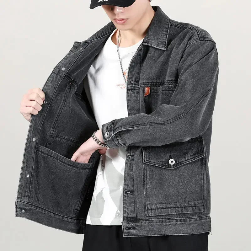 Denim Jackets Man Cargo Jeans Coat for Men Japanese Gray Overcoat Winter 2024 Lxury High Quality Cheap Price Stylish on Board G