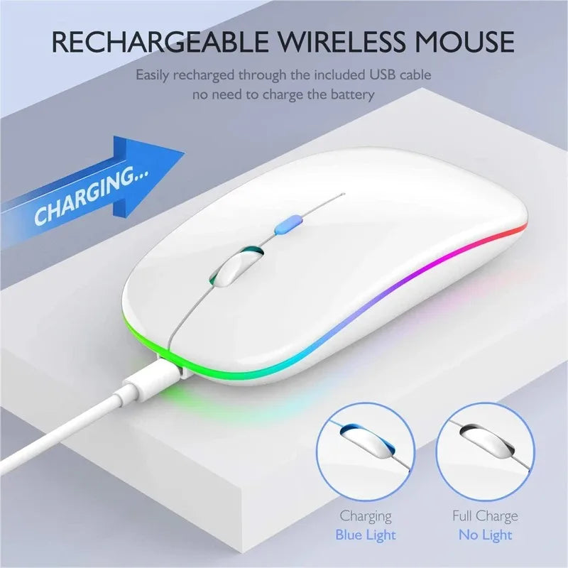 Wireless Mouse Bluetooth compatible 2.4GHz 1600DPI USB Rechargeable RGB Light Portable Mouse For Laptop Computer PC Macbook Game