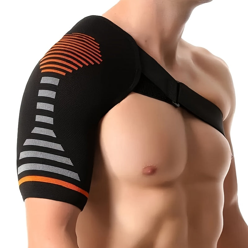 1pc Breathable Compression Shoulder Brace for Men & Women - Adjustable Shoulder Support Belt with Ergonomic Design, Moisture-Wicking Fabric & Red Accent Stripes - Ideal for Gym, Heavy Lifting, Home Office & Sports Injury Reco