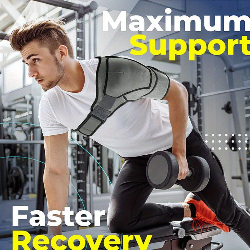 1pc Adjustable Breathable Shoulder Support Sleeve - Ultra-Soft Microfiber, Gray & Black Mesh Design for Fitness, Sports Protection, and Recovery Relax, Unisex for Left or Right Arm