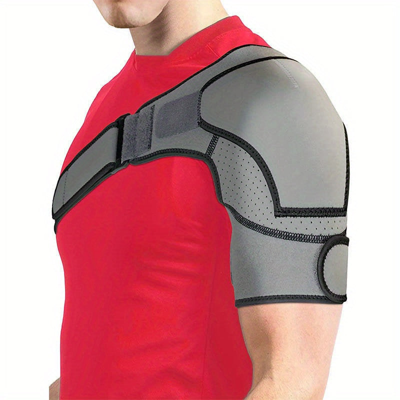 1pc Adjustable Breathable Shoulder Support Sleeve - Ultra-Soft Microfiber, Gray & Black Mesh Design for Fitness, Sports Protection, and Recovery Relax, Unisex for Left or Right Arm