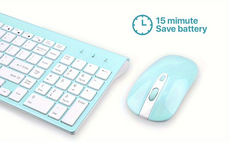 Wireless Keyboard and Mouse Combo, Compact Full Size Wireless Computer Keyboard and Mouse Set 2.4G Ultra-Thin Sleek Design for Windows, Computer, Desktop, PC, Notebook, Laptop