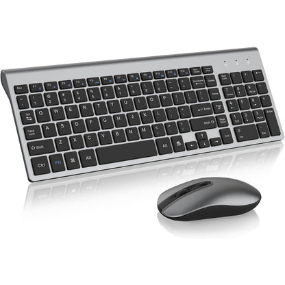 Wireless Keyboard and Mouse Combo, Compact Full Size Wireless Computer Keyboard and Mouse Set 2.4G Ultra-Thin Sleek Design for Windows, Computer, Desktop, PC, Notebook, Laptop